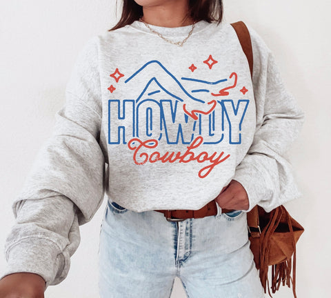 Howdy Cowboy Sweatshirt, Western Graphic Oversized Crewneck